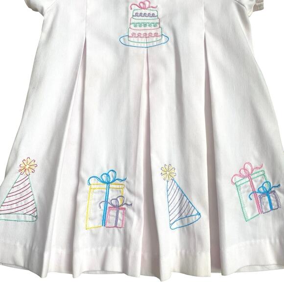 $78 LULU BEBE Dana Embroidered Birthday Party Dress Puff Sleeve Pleated Pink 24M - Picture 4 of 8